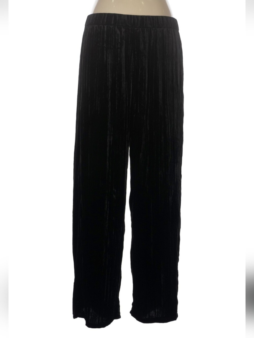 Eileen Fisher Size L Crushed Velvet Wide-Leg Ankle Pants Black NWT